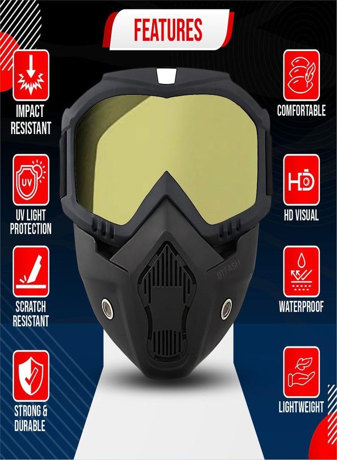 BTfash Goggle Mask Anti Scratch UV Protective Open Face & Eyewear Windproof Dirt Shield Adjustable Strap Soft Foam Padded Detachable for Cycling Bike Off Road Racing Riding Unisex (Yellow) - Image 3