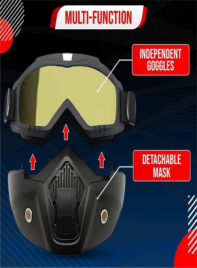 BTfash Goggle Mask Anti Scratch UV Protective Open Face & Eyewear Windproof Dirt Shield Adjustable Strap Soft Foam Padded Detachable for Cycling Bike Off Road Racing Riding Unisex (Yellow) - Image 4