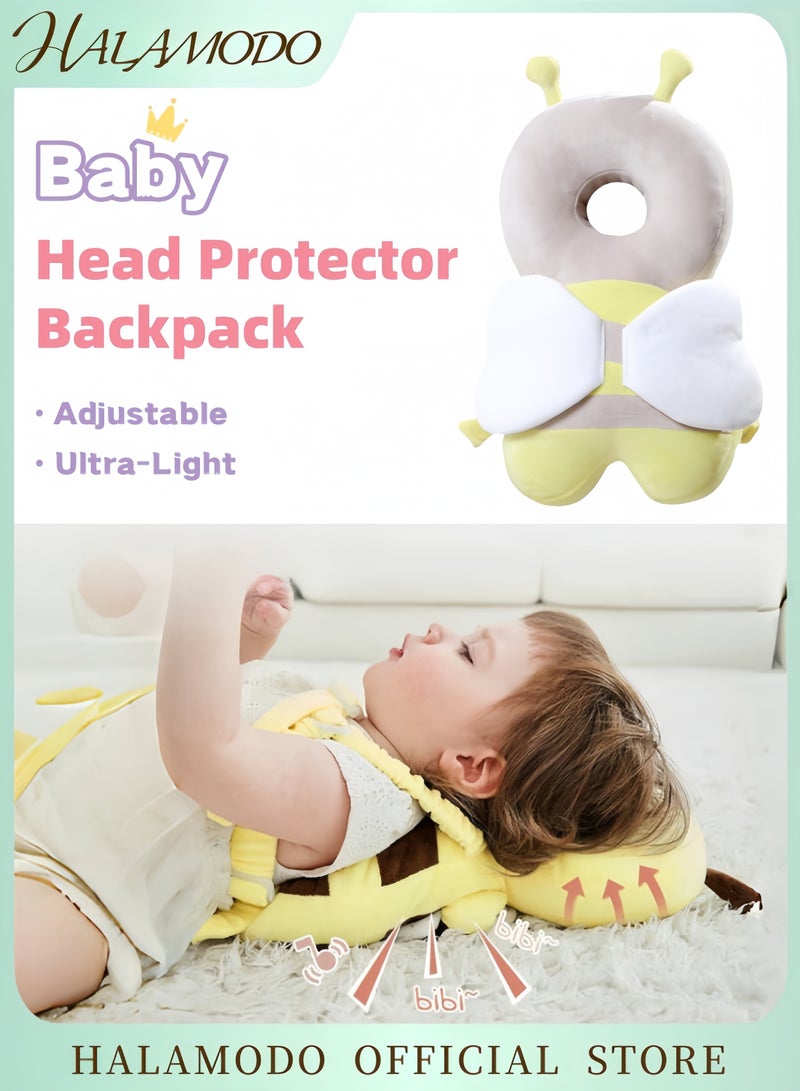 HALAMODO Baby Head Protector Backpack for Crawling and Walking Adjustable Toddler Helmet Infant Safety Backpack for 0.5-3 Years Bee Design Baby Protection Gear  - Image 1