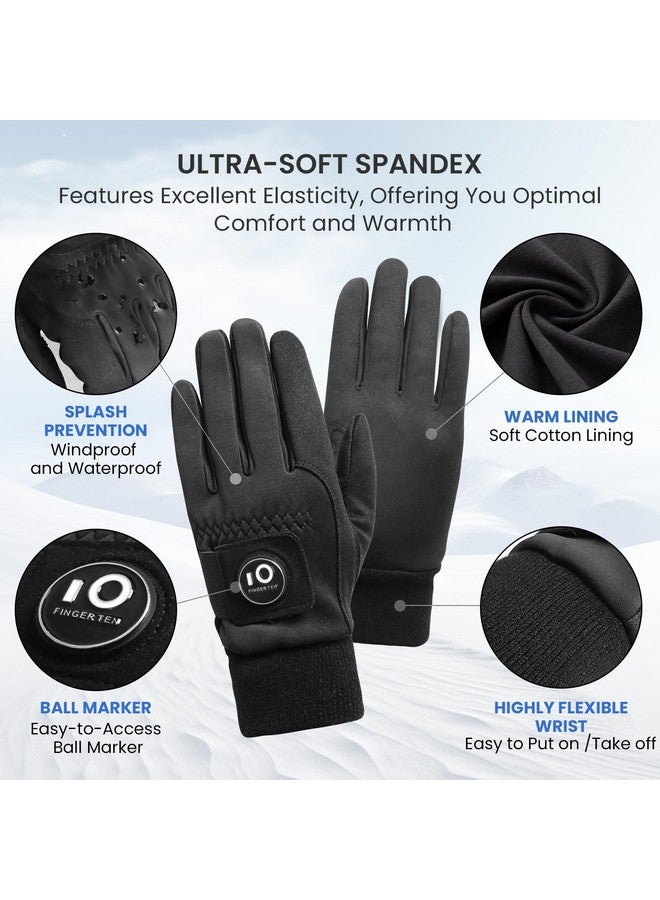 FINGER TEN Ten Men Golf Gloves Winter Pair With Ball Marker 1 Pr, Windproof Grip Fit Medium Large Xl Xxl 2Xl (Medium) - Image 2
