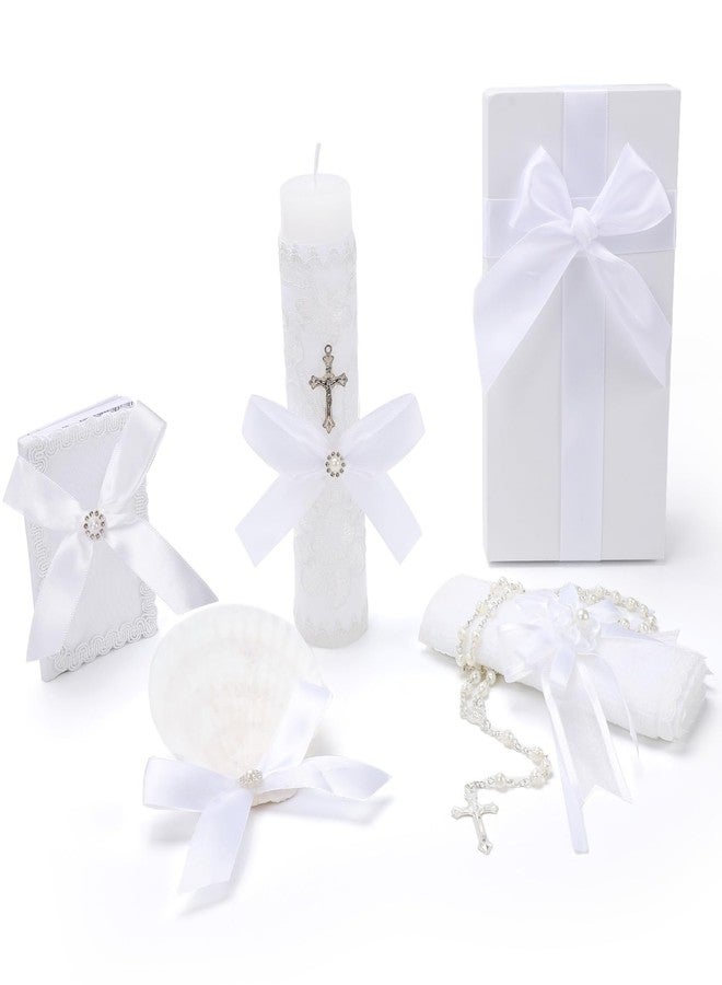 ROTEL Baptism Candle Set for Boys and Girls,White 5 PCS Baptism Kit Catholic Candle,Baptismal Towel,Shell,Rosary,Bible for Baptismal Christening First Communion Gift,Velas para Bautizo De Niño o Niña - Image 1