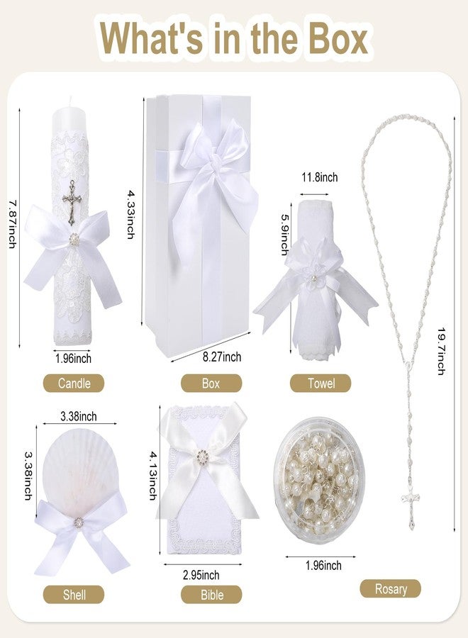 ROTEL Baptism Candle Set for Boys and Girls,White 5 PCS Baptism Kit Catholic Candle,Baptismal Towel,Shell,Rosary,Bible for Baptismal Christening First Communion Gift,Velas para Bautizo De Niño o Niña - Image 2