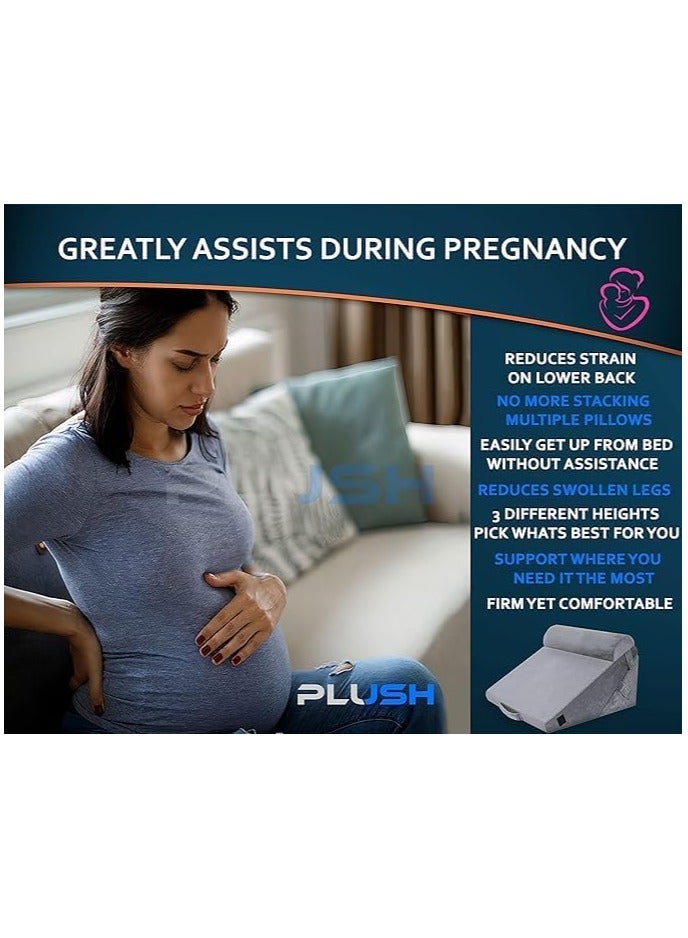 Plush PLUSH Adjustable Bed Wedge Pillow for Adults – Gel-Infused Memory Foam Top, Elevation Support for Acid Reflux, Pregnancy, Recovery, Reading, Back, Neck, and Leg  - Image 3