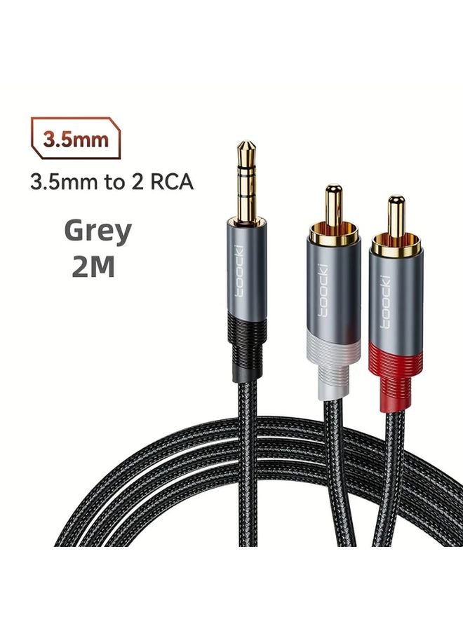 كابل صوتي رمادي Toocki 3.5 مم إلى 2RCA بطول 78.74 بوصة مع شحن USB للهواتف الذكية والأجهزة اللوحية - Image 1