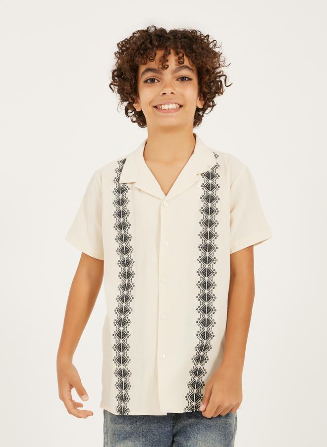 Styli Embroidered Collared Short Sleeve Shirt  - Image 1