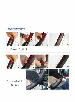 KASTWAVE DIY Hand Sewing Leather Car Steering Wheel Cover Lace Up, Universal Genuine Leather Car Steering Wheel Cover Stitch On Wrap (Black)  - Image 3