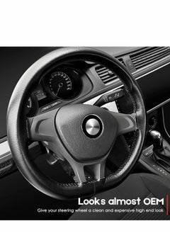 KASTWAVE DIY Hand Sewing Leather Car Steering Wheel Cover Lace Up, Universal Genuine Leather Car Steering Wheel Cover Stitch On Wrap (Black)  - Image 2