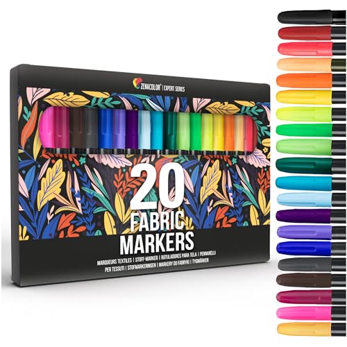 Zenacolor 20 Fabric Markers Pens Set Indelible and Permanent Fabric Paint Fine Point Textile Marker Pen