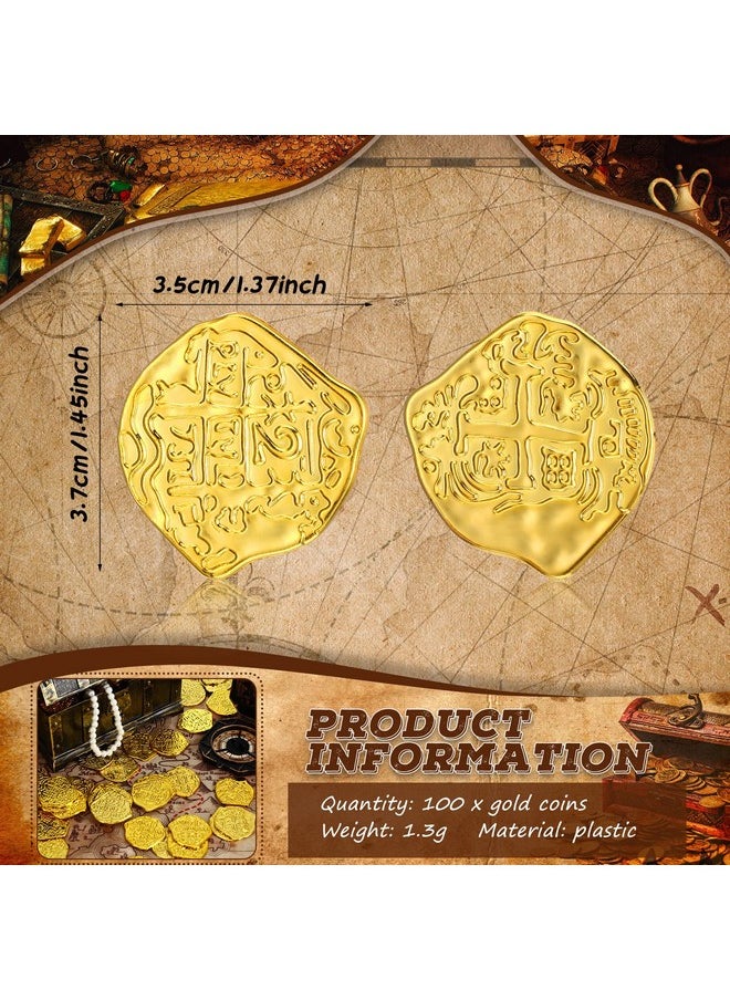 Hanaive - 100 Pcs Pirate Coins Plastic Coins Kids Fake Play Coins Replica Spanish Doubloons For Pirate Party Treasure Chest Board Games Tokens Toys Cosplay St. Patrick'S(Gold) - Image 1