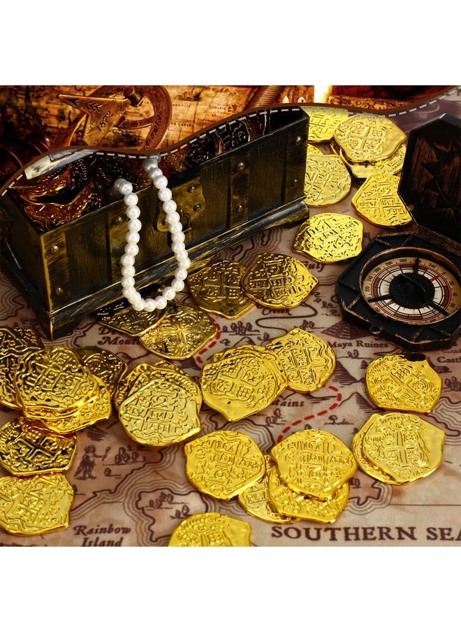Hanaive - 100 Pcs Pirate Coins Plastic Coins Kids Fake Play Coins Replica Spanish Doubloons For Pirate Party Treasure Chest Board Games Tokens Toys Cosplay St. Patrick'S(Gold) - Image 1