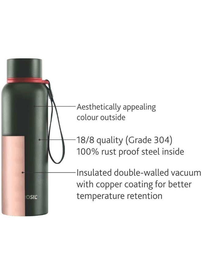 Borosil Vacuum Insulated Copper Coated Inner Trek Water Bottle Green - Image 3