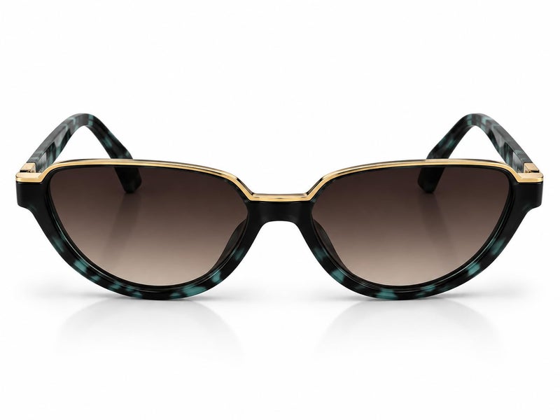 Unisex Oval Sunglasses, Green Tortoise Frame, Brown Gradient Lenses - Image 1