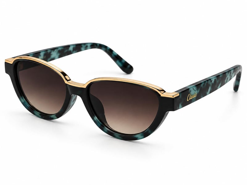 Unisex Oval Sunglasses, Green Tortoise Frame, Brown Gradient Lenses - Image 2