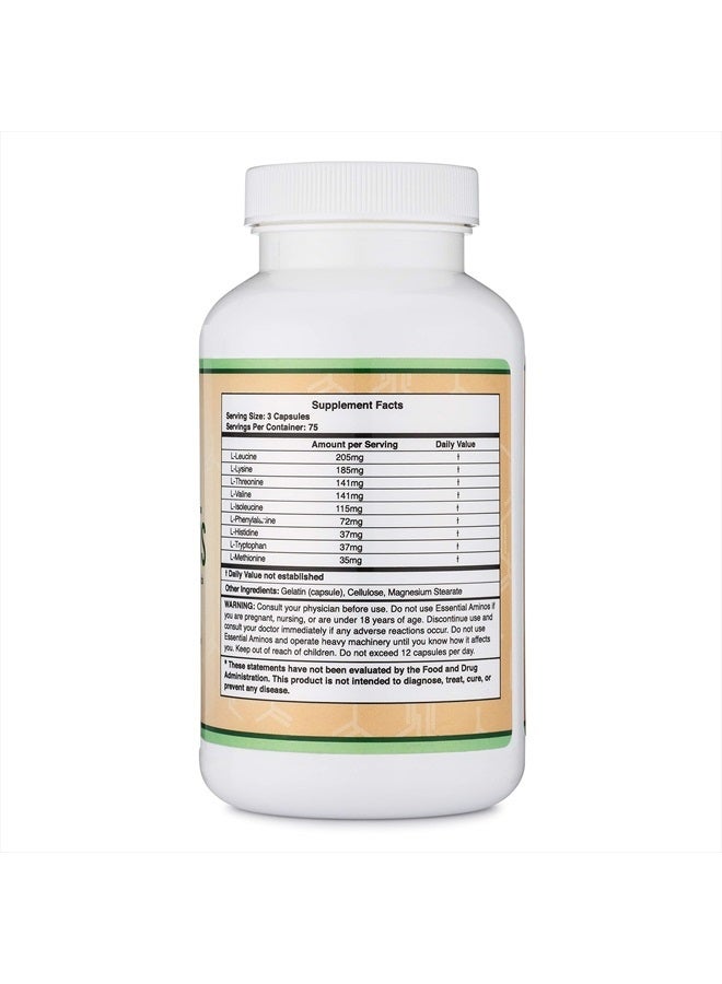 Double Wood Supplements Essential Amino Acids - 1 Gram Per Serving Powder Blend of All 9 Essential Aminos (EAA) and All Branched-Chain Aminos (BCAAs) (Leucine, Isoleucine, Valine) 225 Capsules, Gluten Free by Double Wood - Image 2