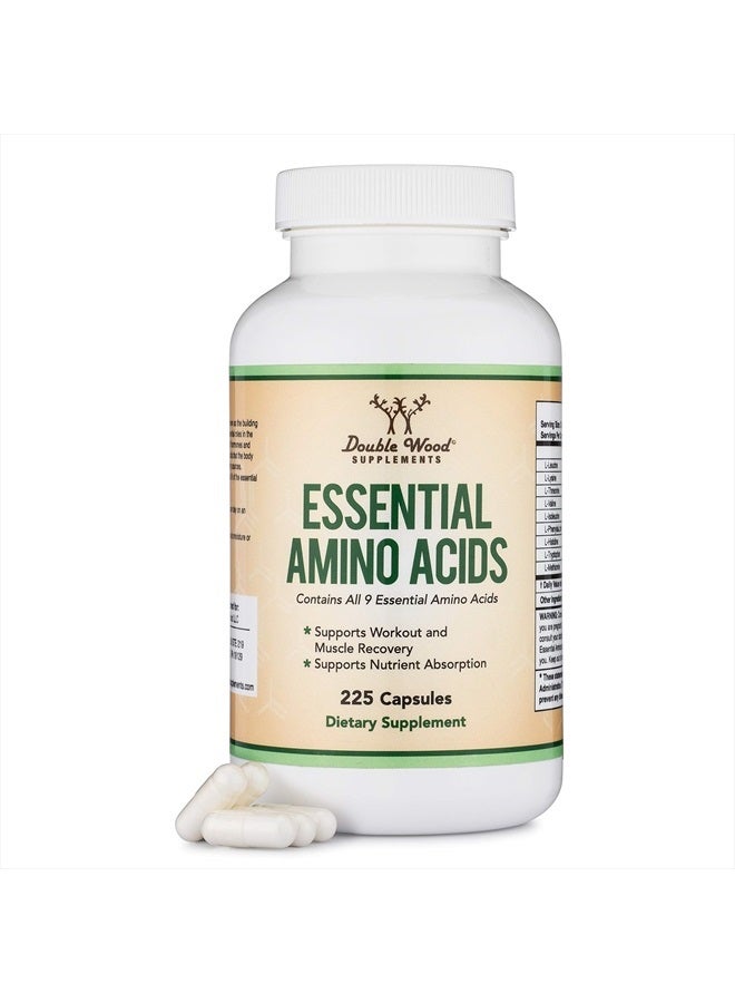 Double Wood Supplements Essential Amino Acids - 1 Gram Per Serving Powder Blend of All 9 Essential Aminos (EAA) and All Branched-Chain Aminos (BCAAs) (Leucine, Isoleucine, Valine) 225 Capsules, Gluten Free by Double Wood - Image 1