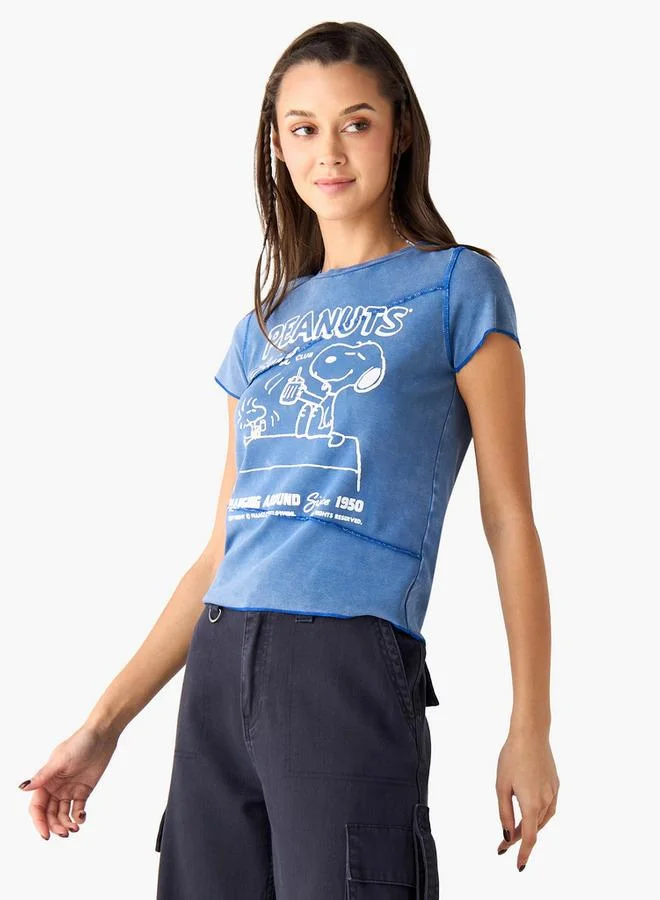 Peanuts Print T-shirt with Crew Neck and Short Sleeves