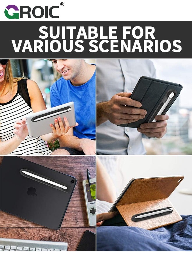 GROIC - Black Pencil Holder Compatible with Apple Pencil (1st & 2nd Generation) Sling Sleeve PU Leather Pouch Case Pocket Accessories Elastic Band Fit iPad 8th 7th Mini 5th/Notebook/Tablets - Image 1
