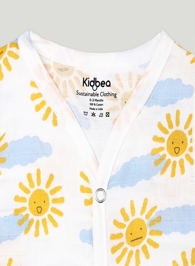 Kidbea Organic Cotton Muslin Button Jhabla | White Jhabla | for Boys & Girls | Summer Wear Jabala | Comfortable Baby Products | Sleeveless Vest | Assorted Pack of 2 With Multi Color & Size 3-6M - Image 4