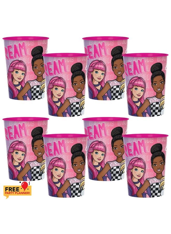Amscan 8 Count Barbie Favor Cups 16 Oz Cup For Parties Drinks Birthday Favors Pink Girls Kids Decorations Set Fill With Candy Stickers Popcorn - Image 1