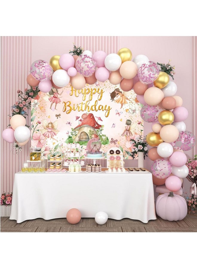 CINRAY Fairy Happy Birthday Backdrop 8x6FT Flower Fairy Birthday Party Decorations My Fairy First Birthday Background for Girls Fairy Tale Theme Birthday Party Decorations Photo Props - Image 5