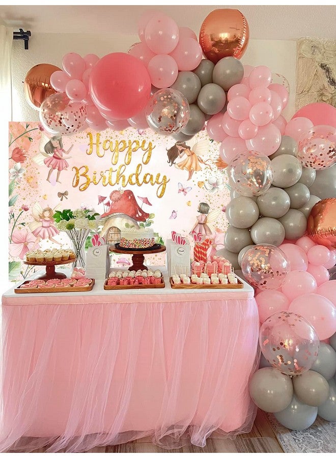 CINRAY Fairy Happy Birthday Backdrop 8x6FT Flower Fairy Birthday Party Decorations My Fairy First Birthday Background for Girls Fairy Tale Theme Birthday Party Decorations Photo Props - Image 3