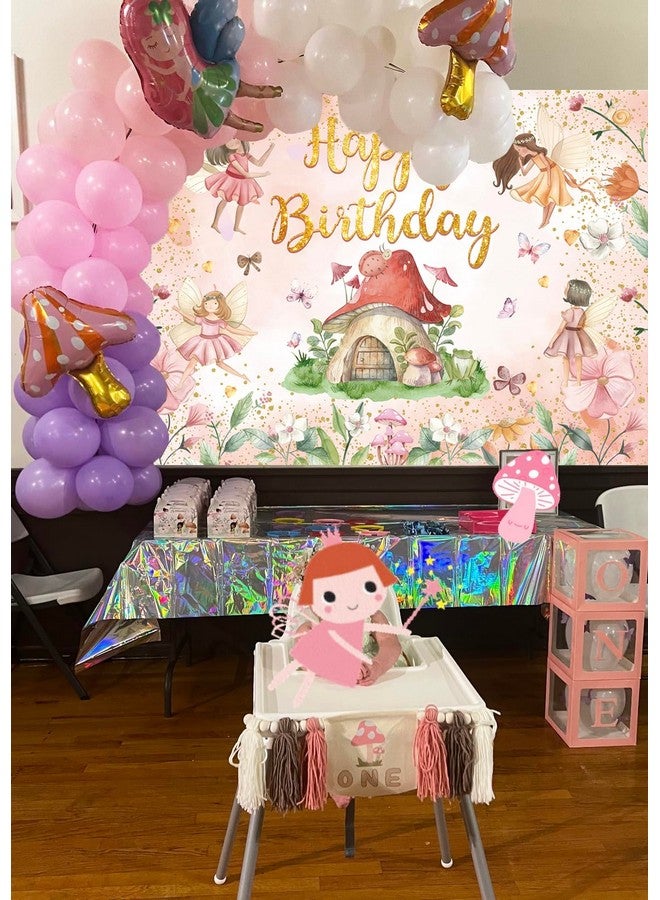CINRAY Fairy Happy Birthday Backdrop 8x6FT Flower Fairy Birthday Party Decorations My Fairy First Birthday Background for Girls Fairy Tale Theme Birthday Party Decorations Photo Props - Image 4