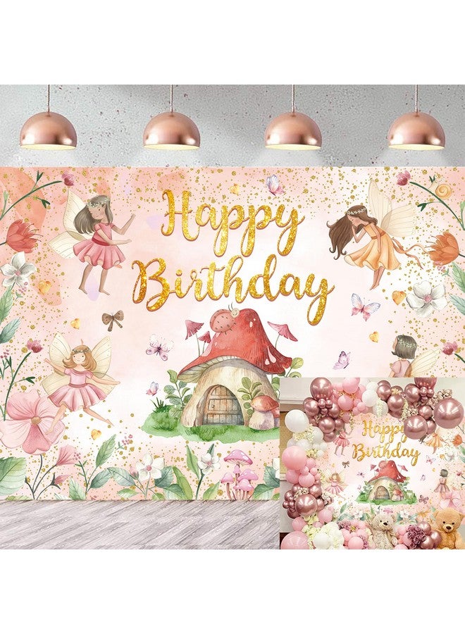 CINRAY Fairy Happy Birthday Backdrop 8x6FT Flower Fairy Birthday Party Decorations My Fairy First Birthday Background for Girls Fairy Tale Theme Birthday Party Decorations Photo Props - Image 1