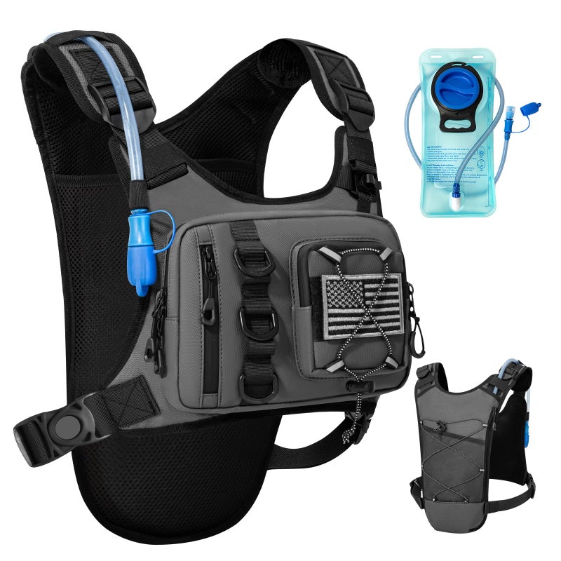 Criuage Outdoor Hydration Vest for Running & Hiking, Lightweight Breathable Water Backpack with 2.0L Bladder, Bounce-Free Chest Pack for Marathon, Cycling, Trekking for Men and Women (Gray, One Size) - Image 1
