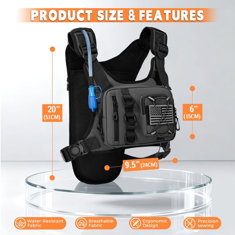 Criuage Outdoor Hydration Vest for Running & Hiking, Lightweight Breathable Water Backpack with 2.0L Bladder, Bounce-Free Chest Pack for Marathon, Cycling, Trekking for Men and Women (Gray, One Size) - Image 2