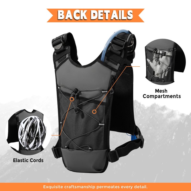 Criuage Outdoor Hydration Vest for Running & Hiking, Lightweight Breathable Water Backpack with 2.0L Bladder, Bounce-Free Chest Pack for Marathon, Cycling, Trekking for Men and Women (Gray, One Size) - Image 4