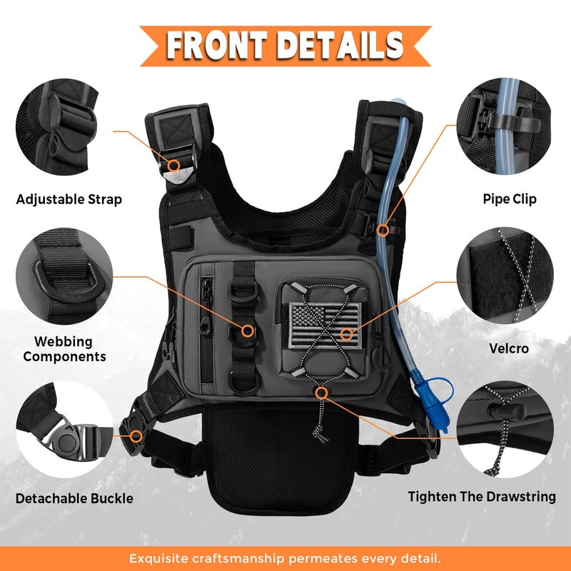 Criuage Outdoor Hydration Vest for Running & Hiking, Lightweight Breathable Water Backpack with 2.0L Bladder, Bounce-Free Chest Pack for Marathon, Cycling, Trekking for Men and Women (Gray, One Size) - Image 3