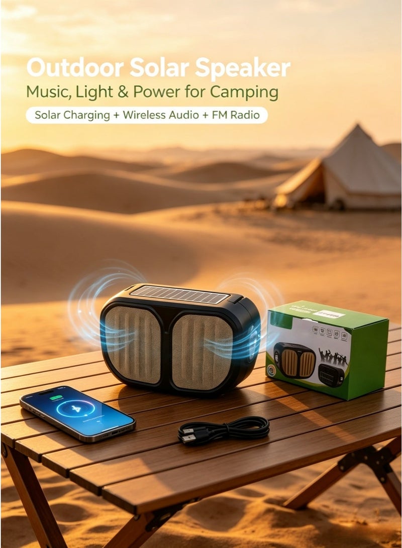 Solar Charging Portable Bluetooth Speaker, Wireless Stereo Speaker with FM Radio, Deep Bass, TF Card, USB Playback & LED Emergency Light - Image 1