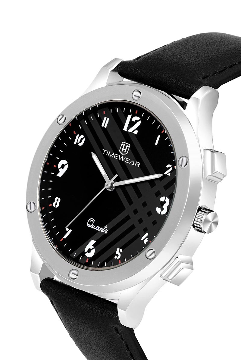 TIMEWEAR Leather Analog New Track Number Dial Black Strap Watch for Men - Image 3