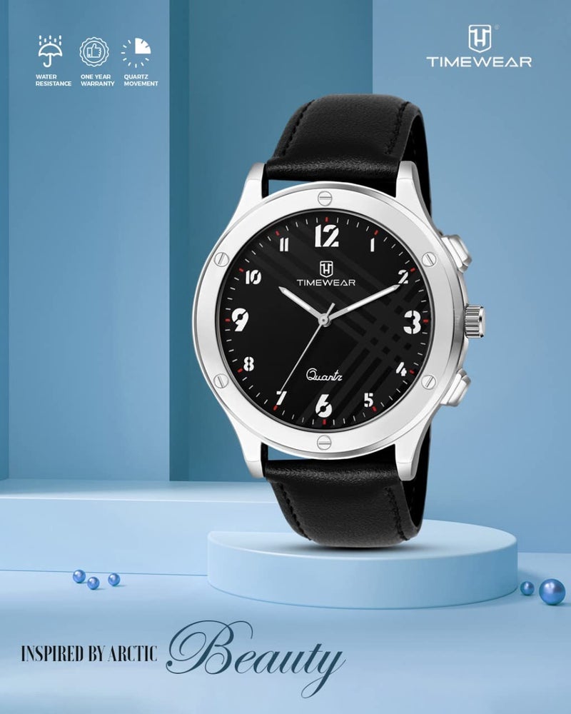 TIMEWEAR Leather Analog New Track Number Dial Black Strap Watch for Men - Image 5