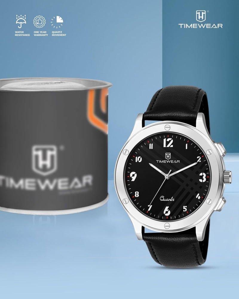 TIMEWEAR Leather Analog New Track Number Dial Black Strap Watch for Men - Image 2