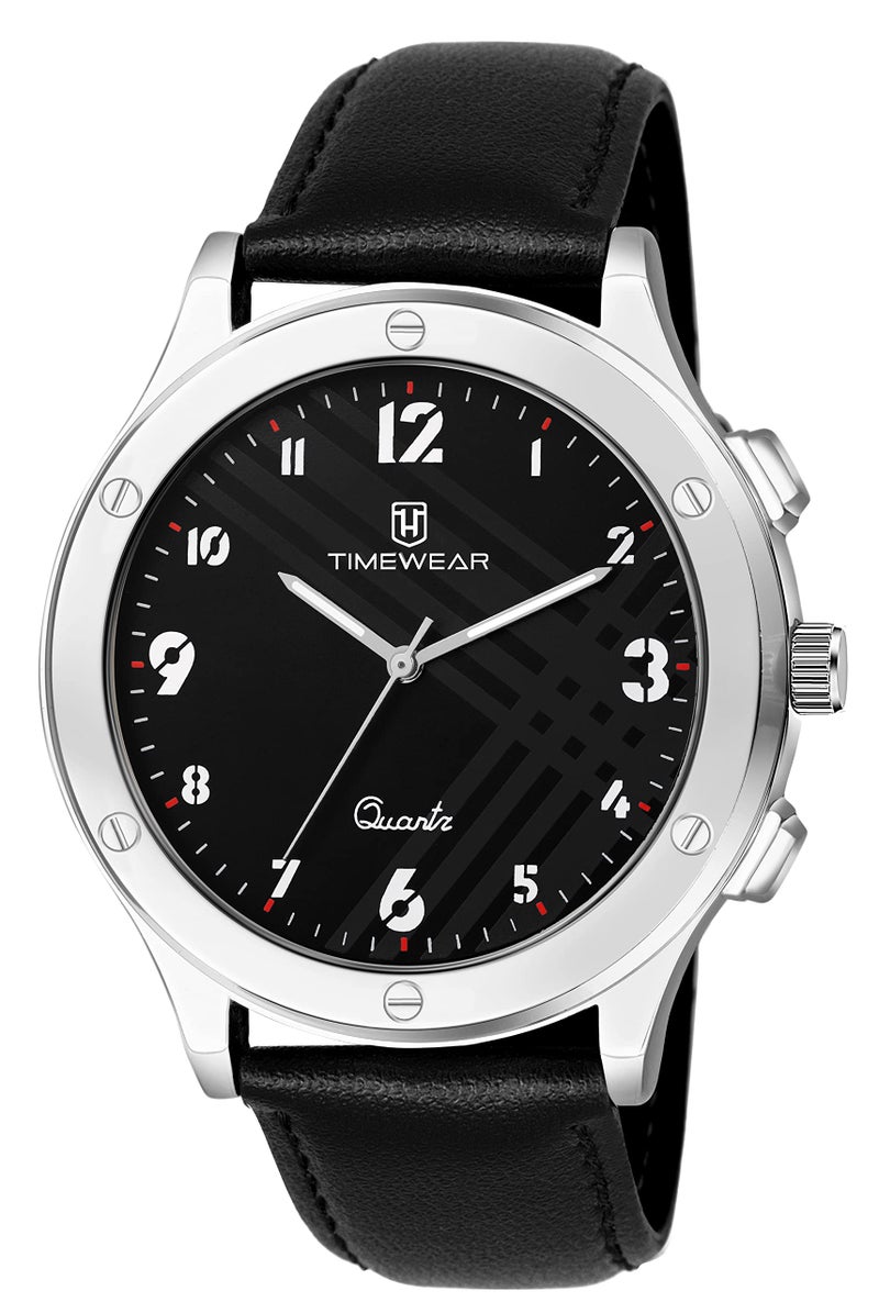 TIMEWEAR Leather Analog New Track Number Dial Black Strap Watch for Men - Image 1