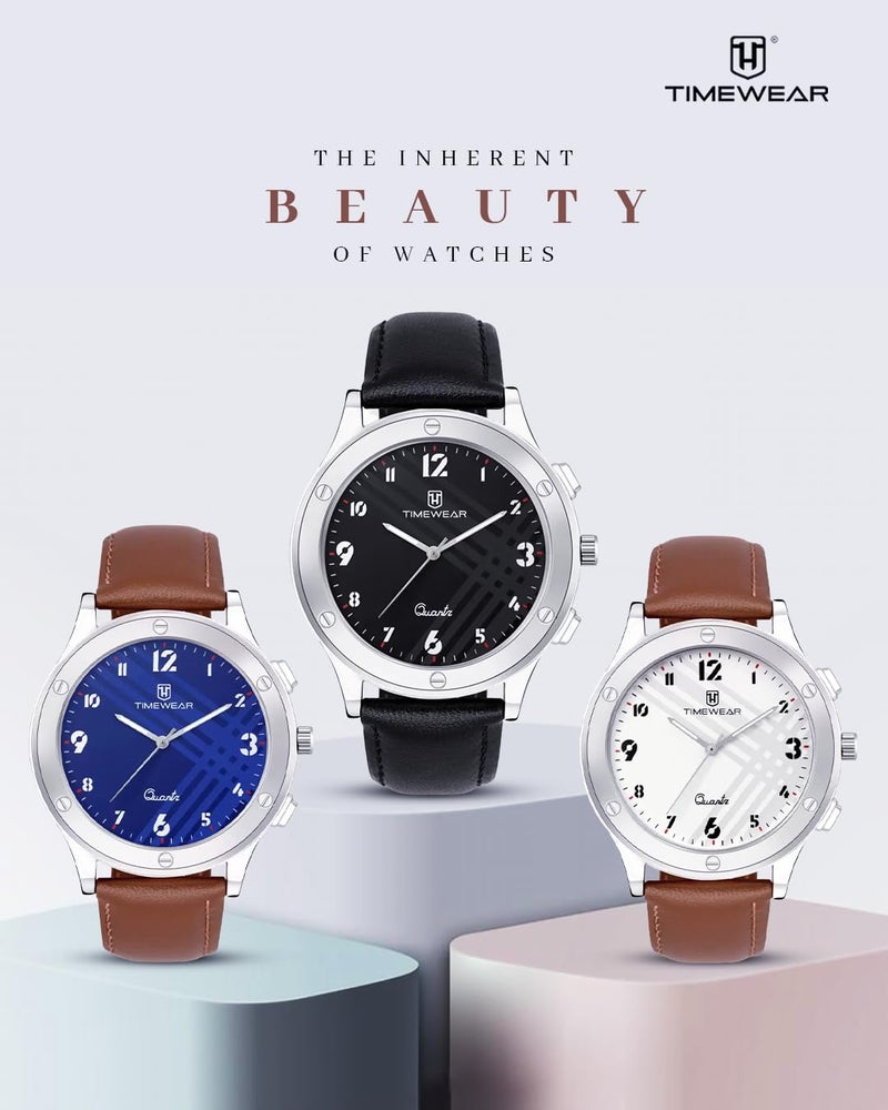 TIMEWEAR Leather Analog New Track Number Dial Black Strap Watch for Men - Image 4