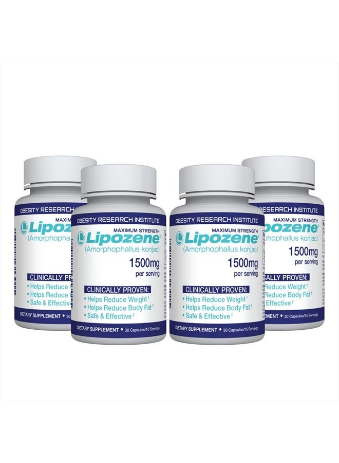 Lipozene Diet Pills - Weight Loss Supplement - 4 Bottles of 30 Capsules Each, a Total of 120 Capsules! - Image 1