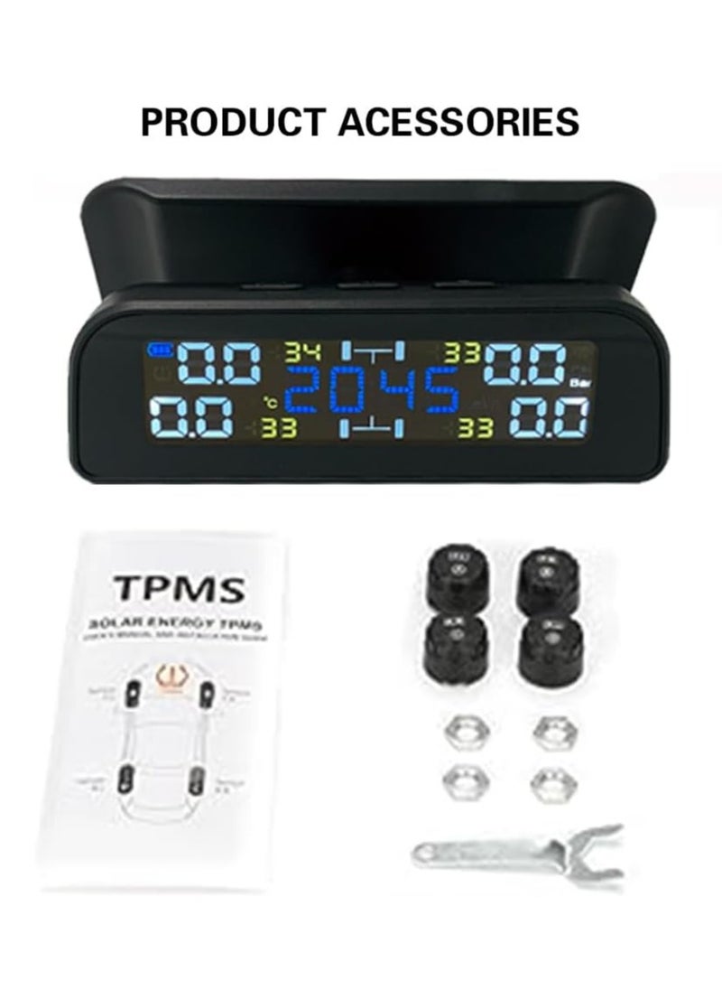 RATSAW - Auto Tire Pressure Monitor Sensor Wireless Tire Pressure Monitoring System Solar TPMS Tire Pressure Monitor Installed on Windowshield LCD Display Real Time Display Temperature Pressure for Car - Image 1