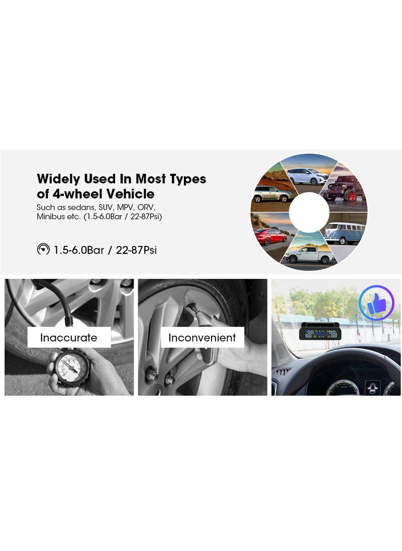 RATSAW - Auto Tire Pressure Monitor Sensor Wireless Tire Pressure Monitoring System Solar TPMS Tire Pressure Monitor Installed on Windowshield LCD Display Real Time Display Temperature Pressure for Car - Image 1