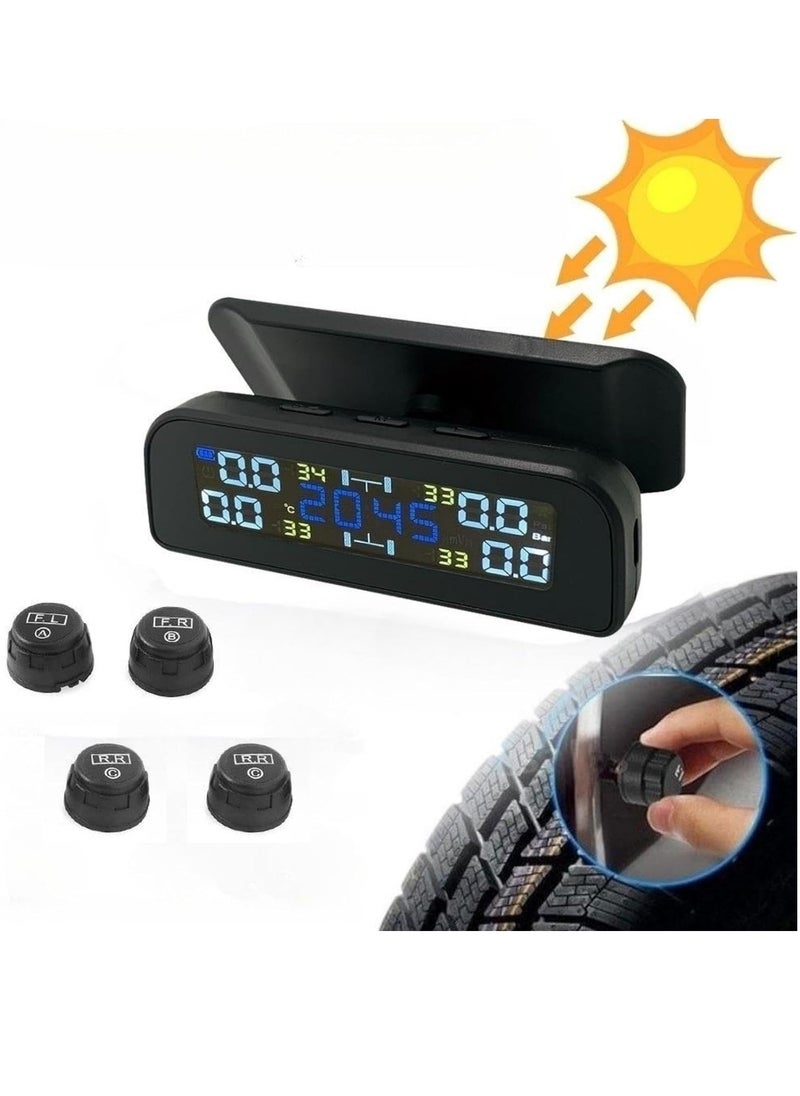 RATSAW - Auto Tire Pressure Monitor Sensor Wireless Tire Pressure Monitoring System Solar TPMS Tire Pressure Monitor Installed on Windowshield LCD Display Real Time Display Temperature Pressure for Car - Image 1
