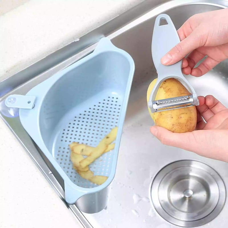 CREDLY Multi Functional Kitchen Triangle Sink Filter Corner Sink Drain Strainer Basket Blue Pack of 1 - Image 1