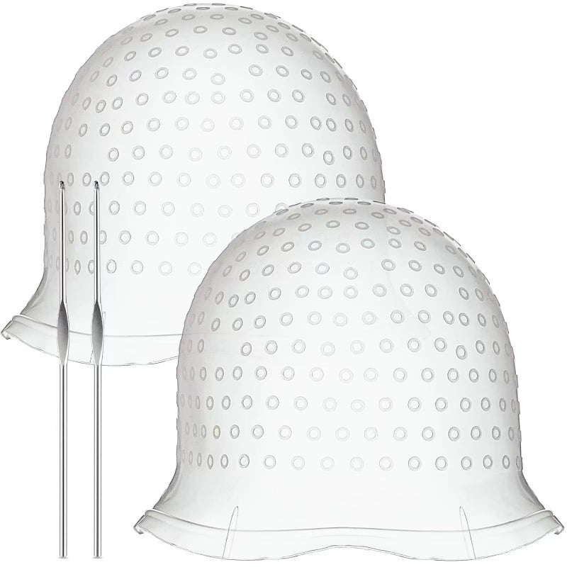 2 Sets Highlighting Cap with Hook Silicone Highlight Cap Hair Cap for Highlight Bleach Cap Hair Dye Cap with Holes Highlight Caps for Dying Hair Hair Highlight Kit for Home and Salon UseWhite