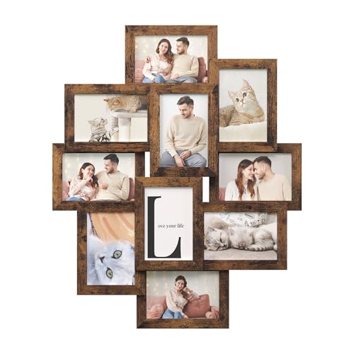 SONGMICS 4x6 Collage Picture Frames for Wall Decor, 10 Pack Family Photo Collage Frame Set for Gallery, Glass Front, Assembly Required, Rustic Brown URPF020X02 - Image 1