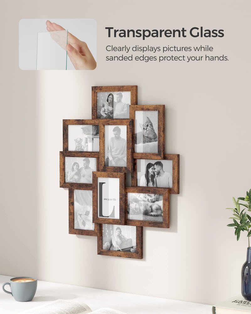 SONGMICS 4x6 Collage Picture Frames for Wall Decor, 10 Pack Family Photo Collage Frame Set for Gallery, Glass Front, Assembly Required, Rustic Brown URPF020X02 - Image 5