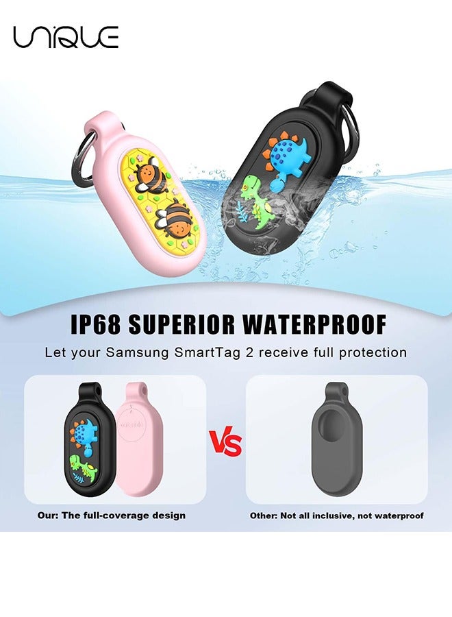 Unique 2 Pack - for Samsung Galaxy SmartTag 2 Case - Waterproof Full Protective Silicone Case Anti-Lost Scratch Resistant Protective Cover for Galaxy SmartTag 2 Case for Keys Pets Luggage Wallet (Black+Pink) - Image 4