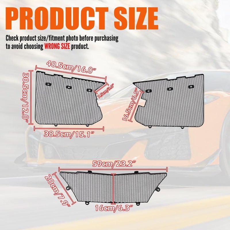 BILLFARO 3Pcs Black Upgraded Front Radiator Guards Grille,Aluminum Body Bumper OEM Style Front Outer Grill Guard Protection Screens Grille Vents Insert Mesh Set for Corvette C8 Z06 2023+/E-Ray 2024+ - Image 2