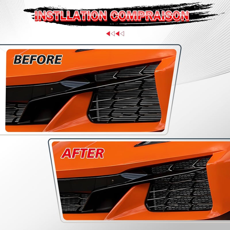 BILLFARO 3Pcs Black Upgraded Front Radiator Guards Grille,Aluminum Body Bumper OEM Style Front Outer Grill Guard Protection Screens Grille Vents Insert Mesh Set for Corvette C8 Z06 2023+/E-Ray 2024+ - Image 3