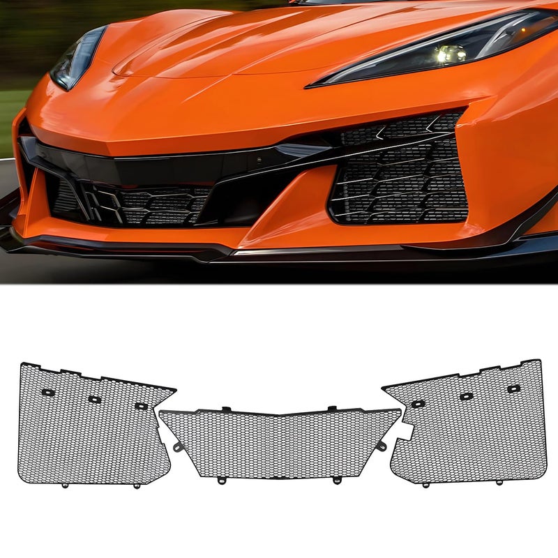 BILLFARO 3Pcs Black Upgraded Front Radiator Guards Grille,Aluminum Body Bumper OEM Style Front Outer Grill Guard Protection Screens Grille Vents Insert Mesh Set for Corvette C8 Z06 2023+/E-Ray 2024+ - Image 1