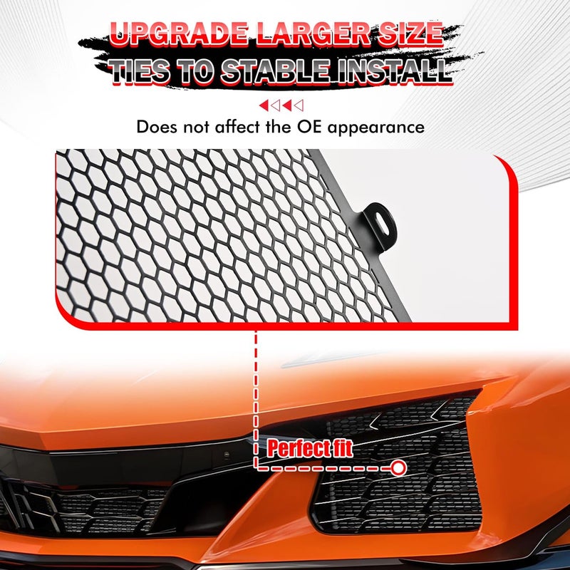 BILLFARO 3Pcs Black Upgraded Front Radiator Guards Grille,Aluminum Body Bumper OEM Style Front Outer Grill Guard Protection Screens Grille Vents Insert Mesh Set for Corvette C8 Z06 2023+/E-Ray 2024+ - Image 5